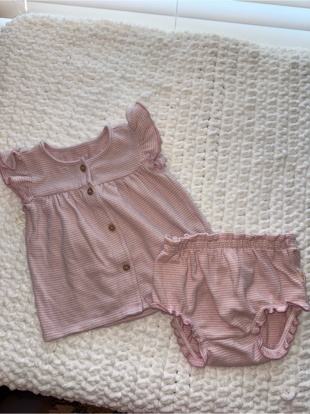 Carter's Pink Striped Baby Girls Matching Top and Bloomers Set